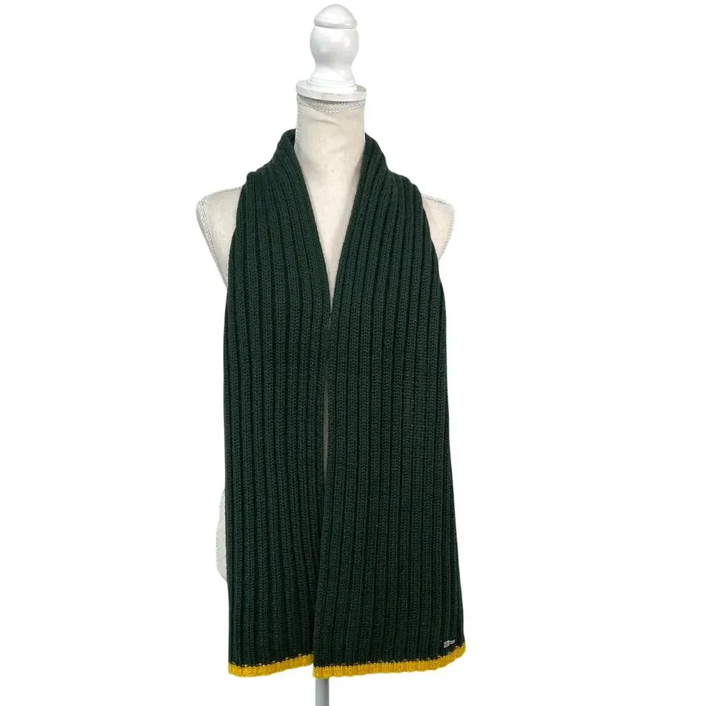 Vintage 90s Ralph Lauren Polo Jeans Company Ribbed Scarf Green Accent Stripe